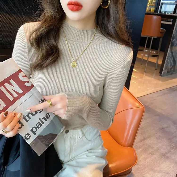 Áo Len Bottoming, Dành Cho Phụ Nữ, Ngắn Và Dài Tay Áo, Cao Cổ, Mỏng Vừa Vặn, Phù Hợp Bên Trong, Dễ Phối Đồ, Thiết Kế Đơn Giản, Áo Len, Thích Hợp Cho Mùa Thu Và Mùa Đông