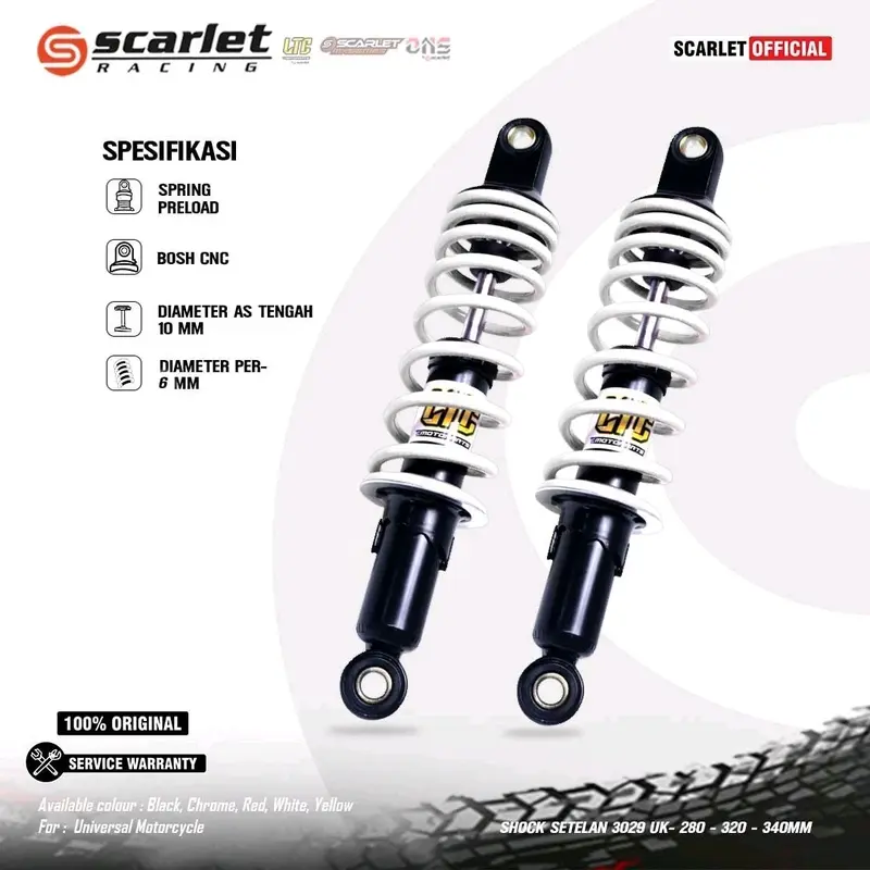 280,320,340,360, MM LTC  SHOCKBREAKER SHOCK ABSORBER BLKG MOTOR BEBEK ORI GINAL LTC BAY SCARLET 3029,UNIVERSAL YAMAHA HONDA SUZUKI,,JUPITER,VEGA,,RX KING,SUPRA KHARISMA,BLADE REVO,SHOGUN,SMASH DLL 3