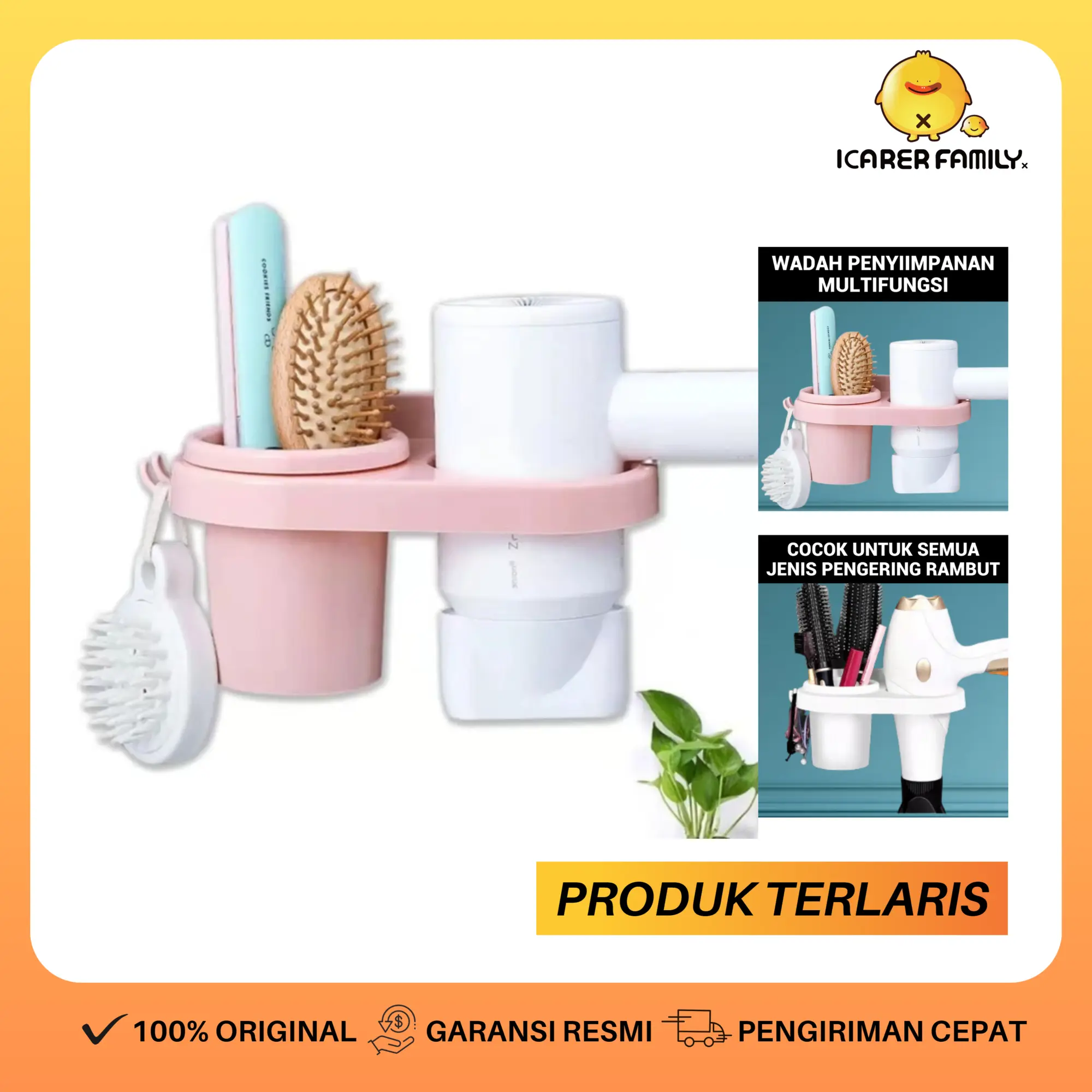 Icarer Family Rak Kamar Mandi Rak Pengering Rambut Holder Hair Dryer Dinding Keramik