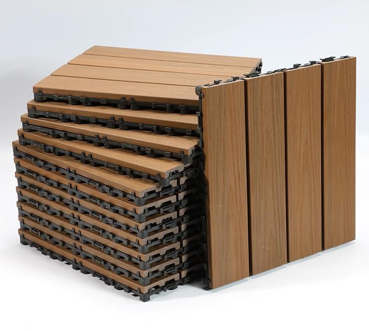 Product Introduction of Straight stripes - Outdoor Patio Tiles 11-Packs, Wood Plastic Floor for Garden & Balcony. Anti-Corrosion & Waterproof. Thickened Splicing Floor 7