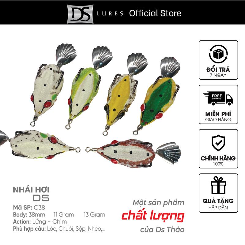Mồi câu Lure Nhái Hơi Ds - C38, Body 38mm - 11g, Action lủng - chìm Câu Cá Fishing Bắt Cá Đi Câu, Cao Su 6 Lớp Siêu Bền