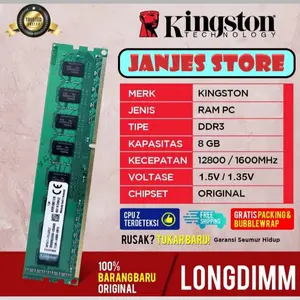 MEMORI KINGSTON LONGDIMM DDR3 8GB PC 12800/1600 MHz - MEMORY PC DDR3 KINGSTON DDR3 4GB - 2GB - 1.35V, 1.5V 8 GB komputer ram