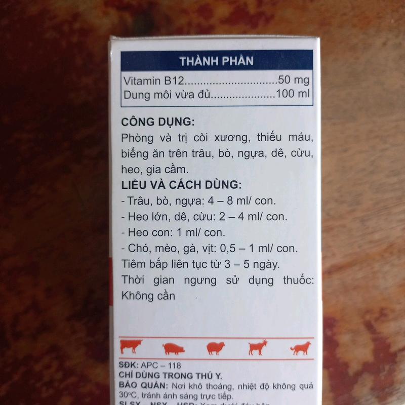 [Lọ 100ml] Vitamin B12 Thuốc tiêm còi cọc, biếng ăn, bổ máu trên gia súc, gia cầm kabi 6