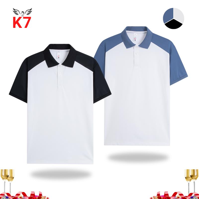 Áo Polo Áo Thun Raglan K7 Trẻ Đẹp Cotton Cá Sấu Dệt Mắt Chim Thoáng Mát Không Phai Màu, Không Bai Nhão  Top Menswear Nam Ngắn Tay Có Cổ Shirt