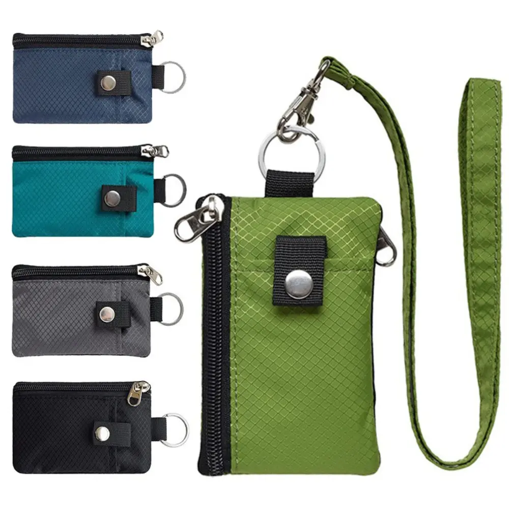 Minimalist RFID Blocking Small Wallet ID Window Water Resistant Keychain Wallet Zip Slim Lanyard Wallet