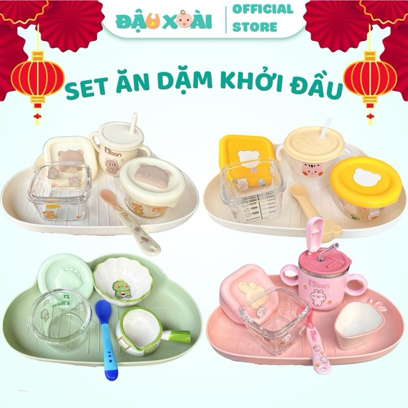 Bộ Set ăn dặm khởi đầu cho bé hũ thuỷ tinh, bát sứ, thìa cho bé Kem Đậu Xoài shop chen  dam chen  dam chen  dam bát  thìa
