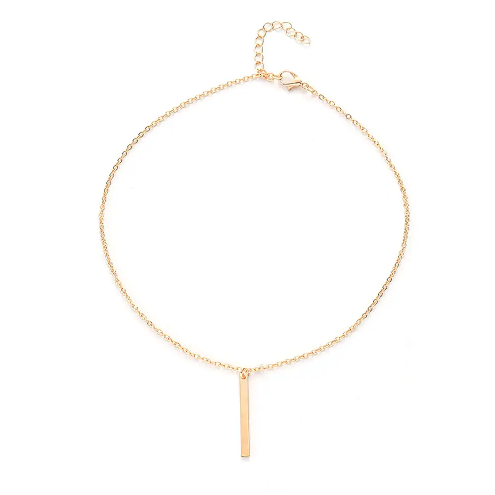 Nyvkqku- Women Fashion Metal Bar Charm Dangle Gold Plated Chain Pendant Necklace