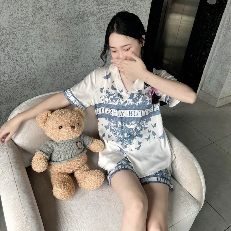Pijama cánh Bướm Buterfly lụa Satin dành cho Nữ  - Cộc đùi Women 7