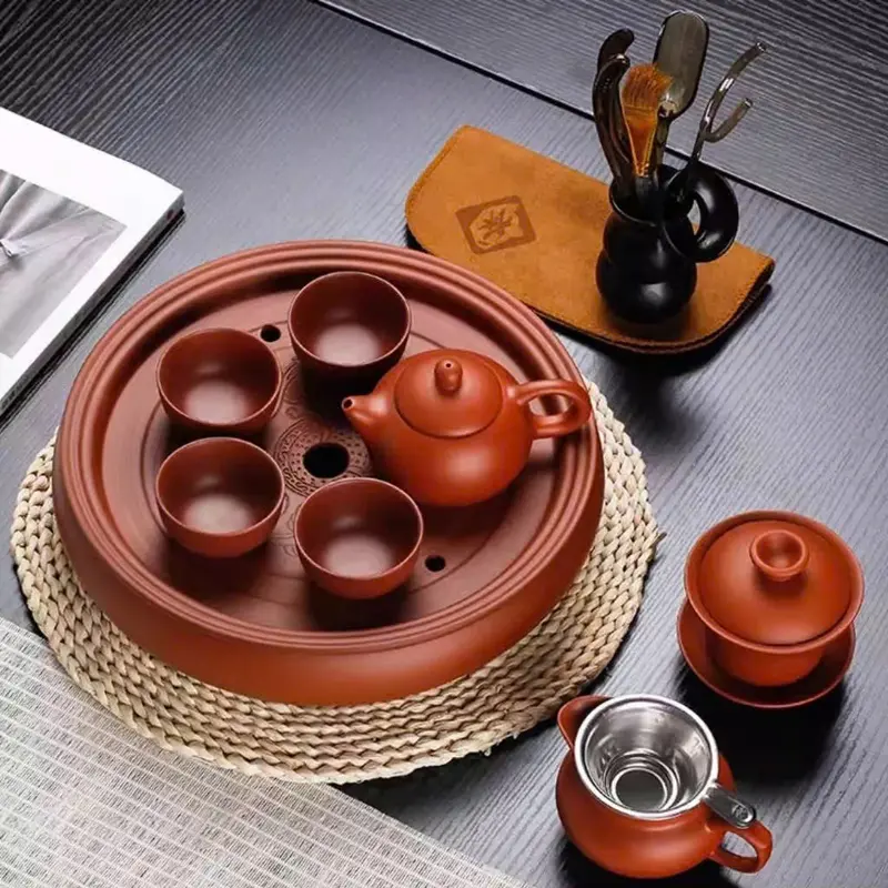 Thuyền Trà Dưỡng Ấm Tử Sa Đế Lót Ấm Chén Có Khay Hứng Nước Gốm Nung Thủ Công Cao Cấp 1