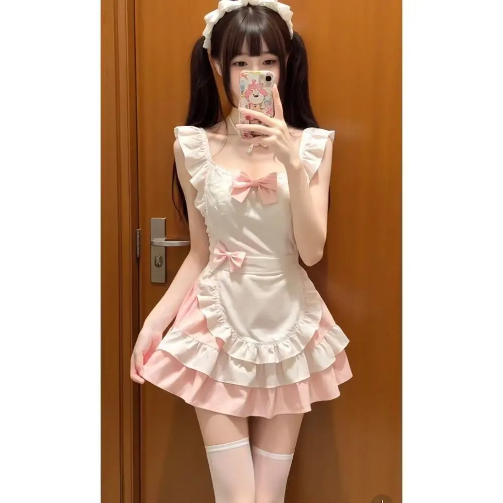 Sweet Cute Girl Cosplay Maid Costume Dress Short Skirt Puffy Skirt Cake  Skirt Bow Apron Set for Women - TikTok Shop Philippines
