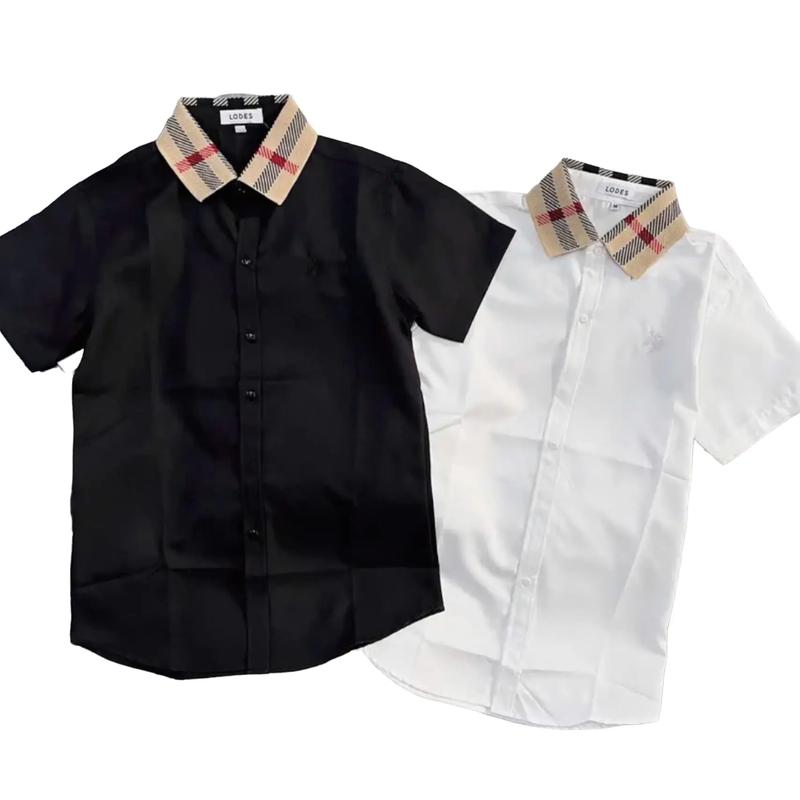 Áo sơ mi nam tay ngắn thêu hình con ngựa trước ngực, cổ dệt có 2 màu trắng và đen sominam  dep Menswear Kate