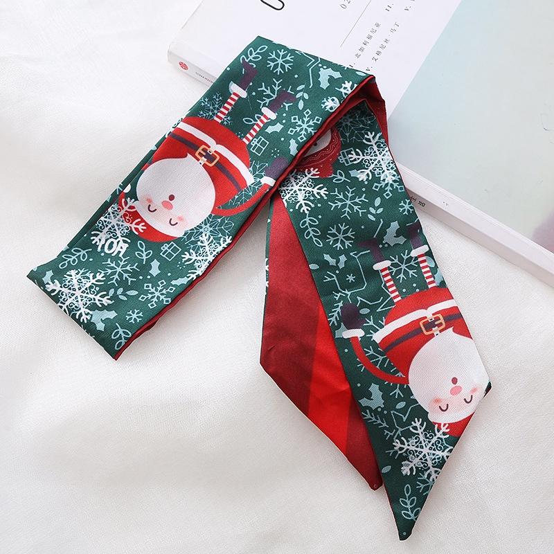 Product Introduction of JASMIN NOIR Silk Red Christmas New Year Print Strip Scarf Women's Hairband Tie Bag Accessories Ribbon Decoration for Bag Christmas  Gift 15