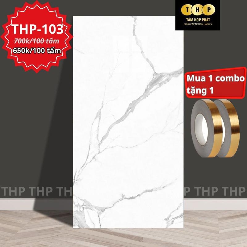 Gói 100 tấm THP cao cấp Đá trắng vân mây , xốp phủ pvc ốp nhựa - Hình dán trang trí nhà bếp , nhà tắm ,phòng khách chống mốc cách nhiệt