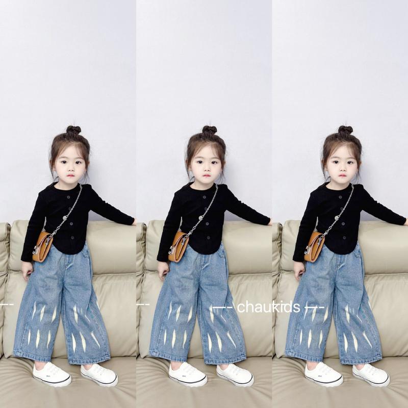 SET BỘ ÁO THUN DÀI TAY KÈM QUẦN JEAN DÀI ỐNG SUÔNG CHO BÉ GÁI 10-30KG(BOVS)