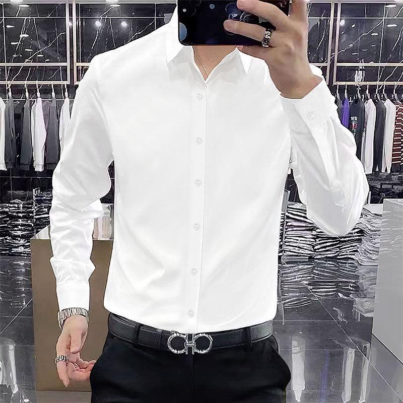 Áo Sơ Mi Nam Dài Tay, Màu Đen, Dáng Ôm, Hợp Xu hướng, Thích Hợp Cho Trang Phục Mùa Thu, Trang Phục Công Sở, Trang Trọng, Thường Ngày, Áo Sơ Mi Trắng, Có Thể Mặc Làm Đồ Lót, Áo Cánh 1