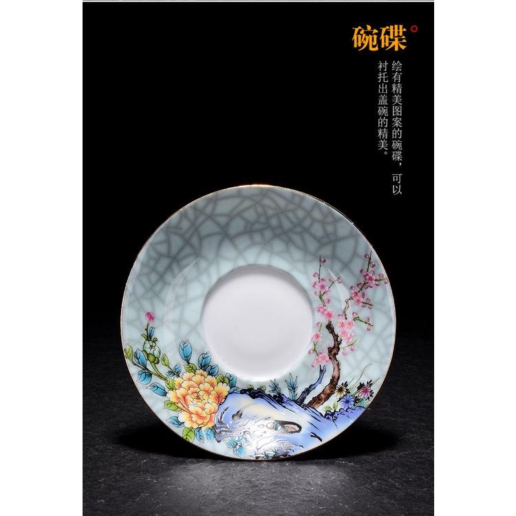 Enamel colored ceramic tea cup with floral patterns and gold inlay, 150ml three piece lid bowl, household tea cup, Kung Fu tea set 6