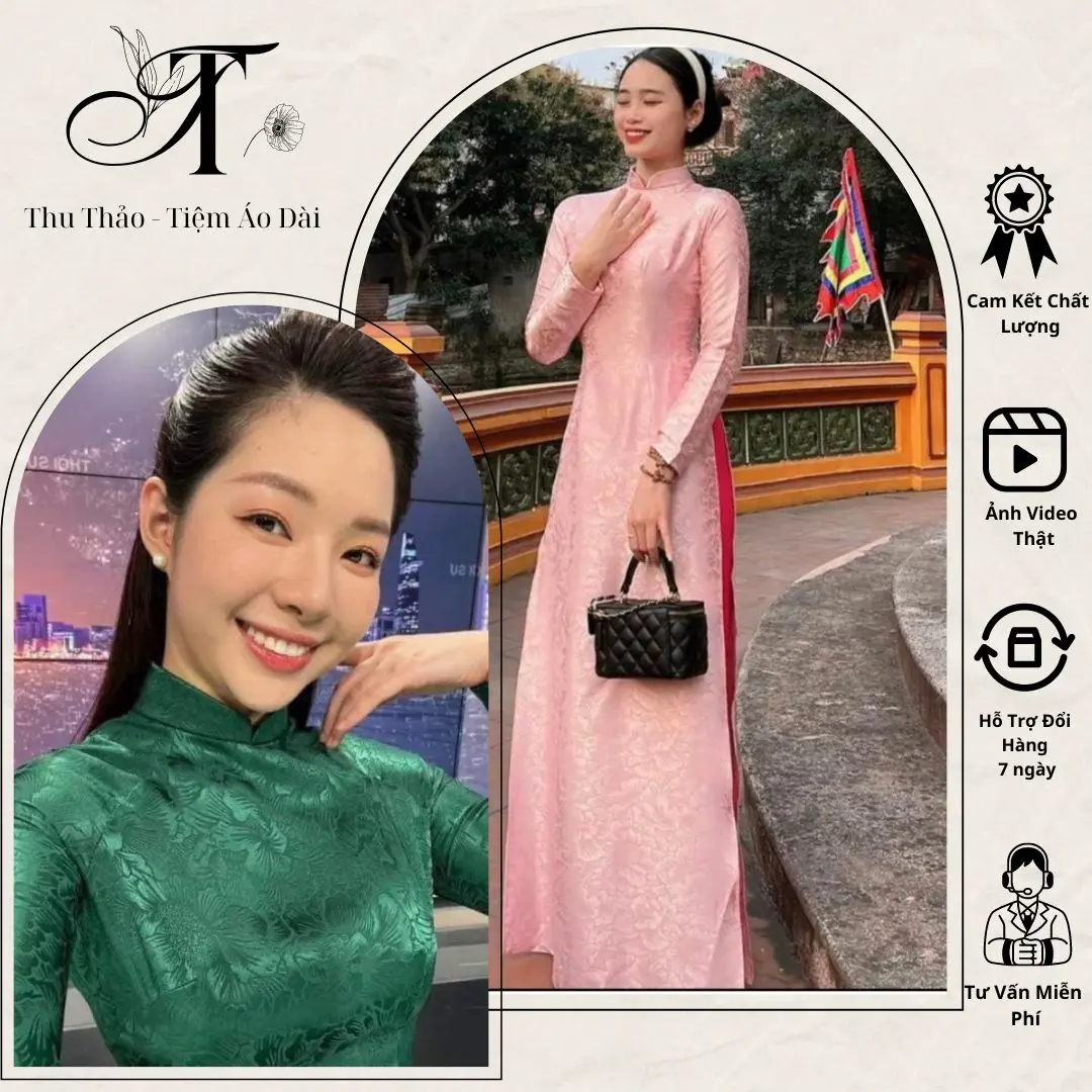 Áo dài truyền thống gấm tơ cổ 2p  5 màu đơn giản
