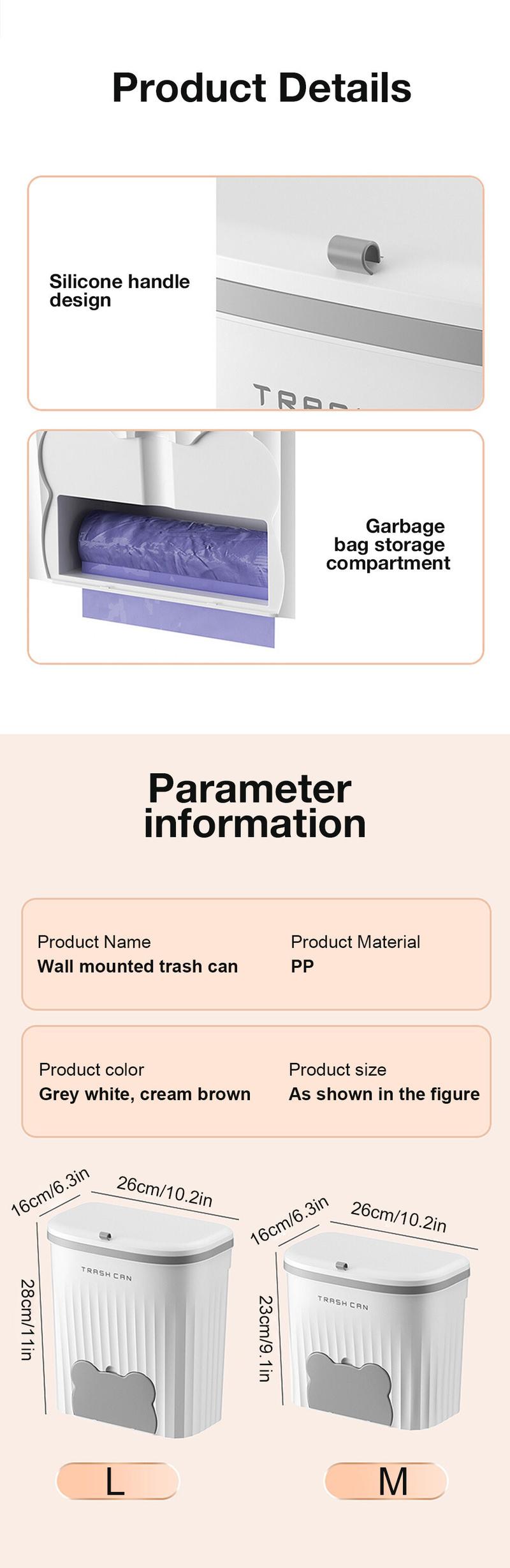 Product Introduction of 8.5/12L Kitchen Wastebasket Wall Mounted Trash Can With Lid Bathroom Trash Bin Garbage Can for Cabinet Under Sink Compost Bin 15
