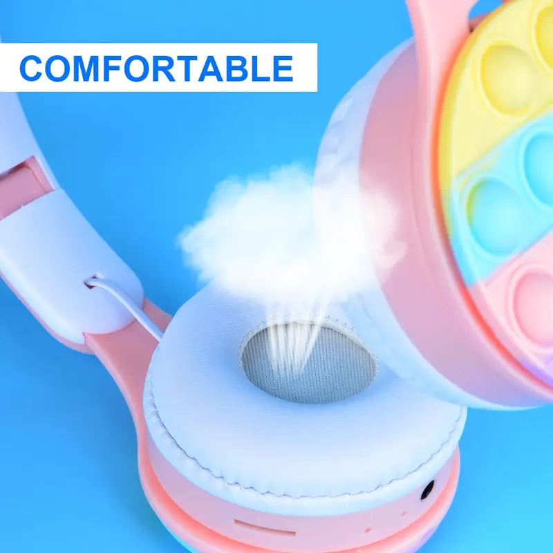 Cartoon Ear Design Foldable Wireless Headphone, Over-Ear Wireless Gaming Earphone, Portable Folding Noise Cancelling Headset for Home Outdoor, Audio Device, Pink Earphones 8