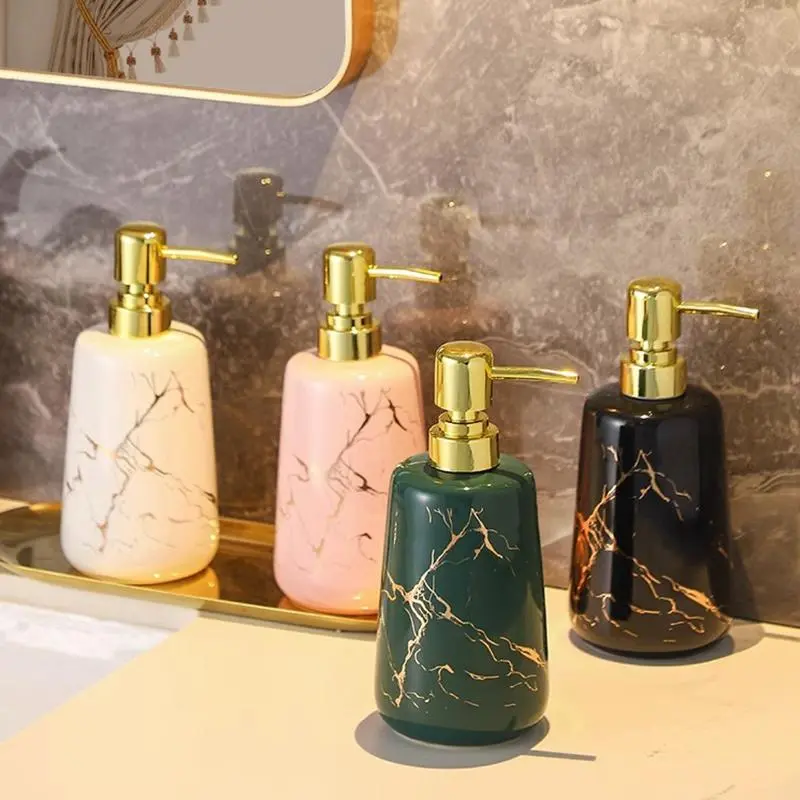 Marble Pattern Soap Dispenser, 1 Count Press Type Soap Dispenser, Bathroom Supplies for Home Hotel Salon Dormitory