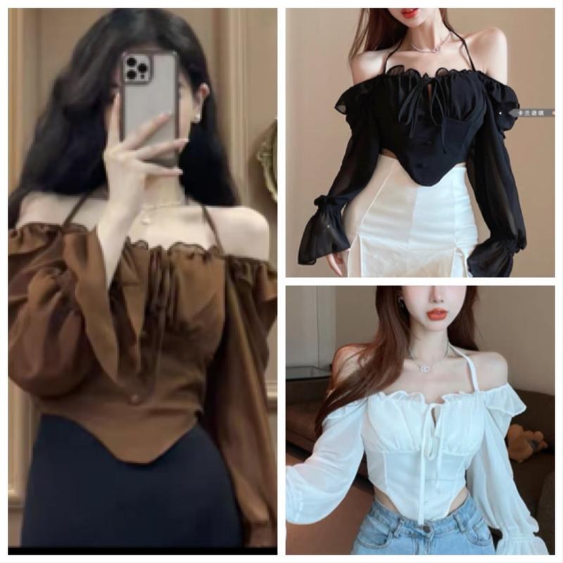 Áo kiểu bigsize A2 chất lụa hàn mềm mát tay dài bồng cột dây xinh Nữ Top Women Cotton S4