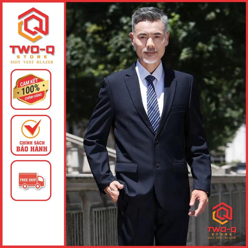 Bộ vest nam trung niên 2 nút Màu Đen chất vải dày dặn cao cấp đi kèm càvat