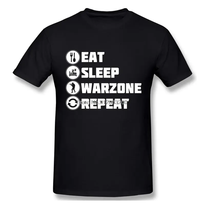 Call Of Duty Eat Sleep Warzone Repeat Tshirt Man T Shirt Shirts Cotton Summer Tops Tshirts Short Sleeves Tees T-Shirt Woman