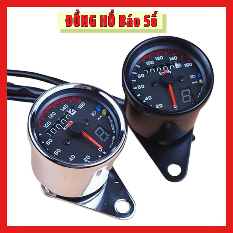 Đồng hồ đo KM Cafe racer có báo số báo đèn pha và đèn xi nhan cho xe Win Cub Gn125 GD110 CG125 67 YB125 độ Tracker Bobber Chopper Phụ Kiện Phụ Tùng