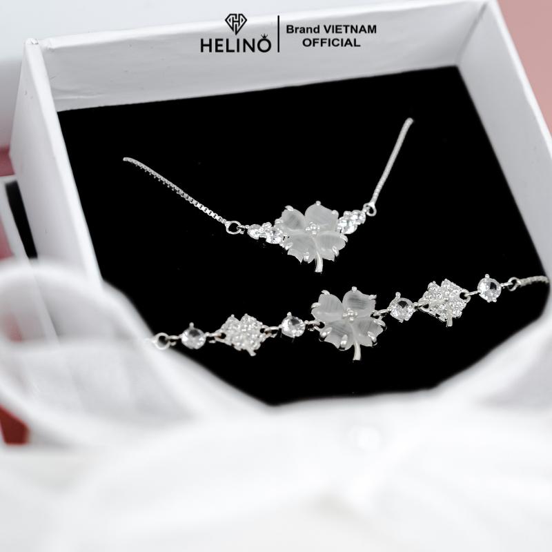 Bộ sản phẩm bạc 925 HELINO Cỏ bốn lá đính đá mắt mèo dây chuyền lắc tay nhẫn trang sức cao cấp quà tặng sinh nhật kỷ niệm