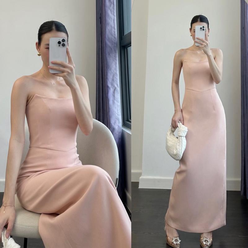 là hoa - Đầm đi tiệc cúp cong dáng dài màu hồng - LH038