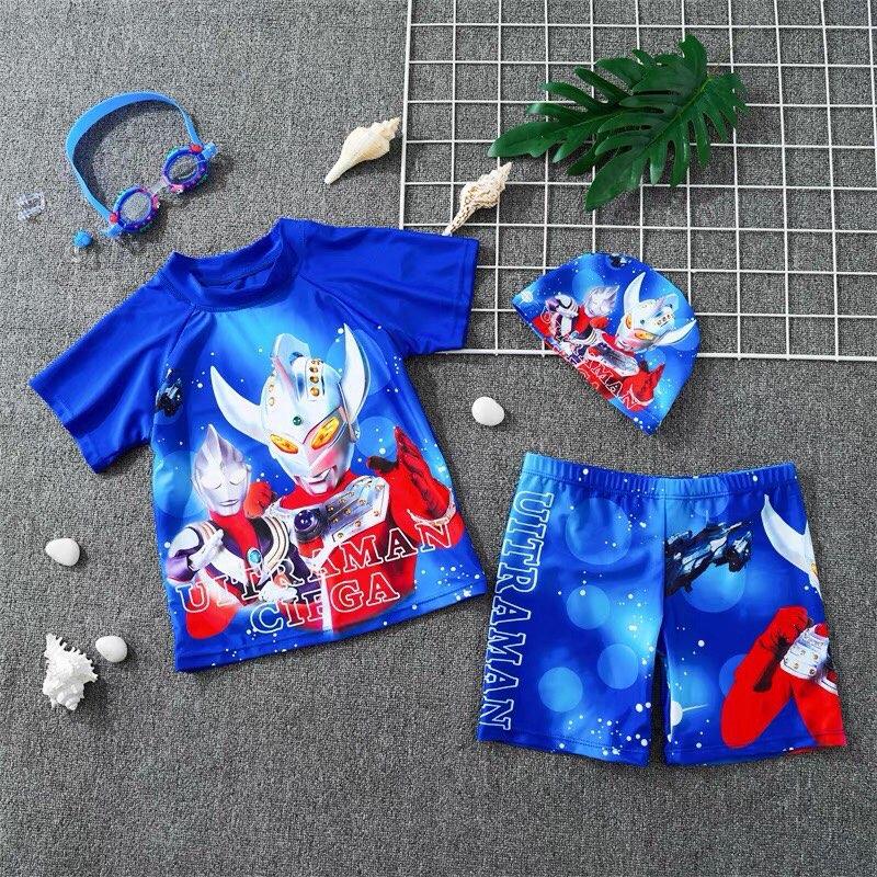 Set bơi bé trai HCM Hoả Tốc 3 chi tiết áo+quần+nón hoạ tiết Made in China Sport Kids - Voi 1