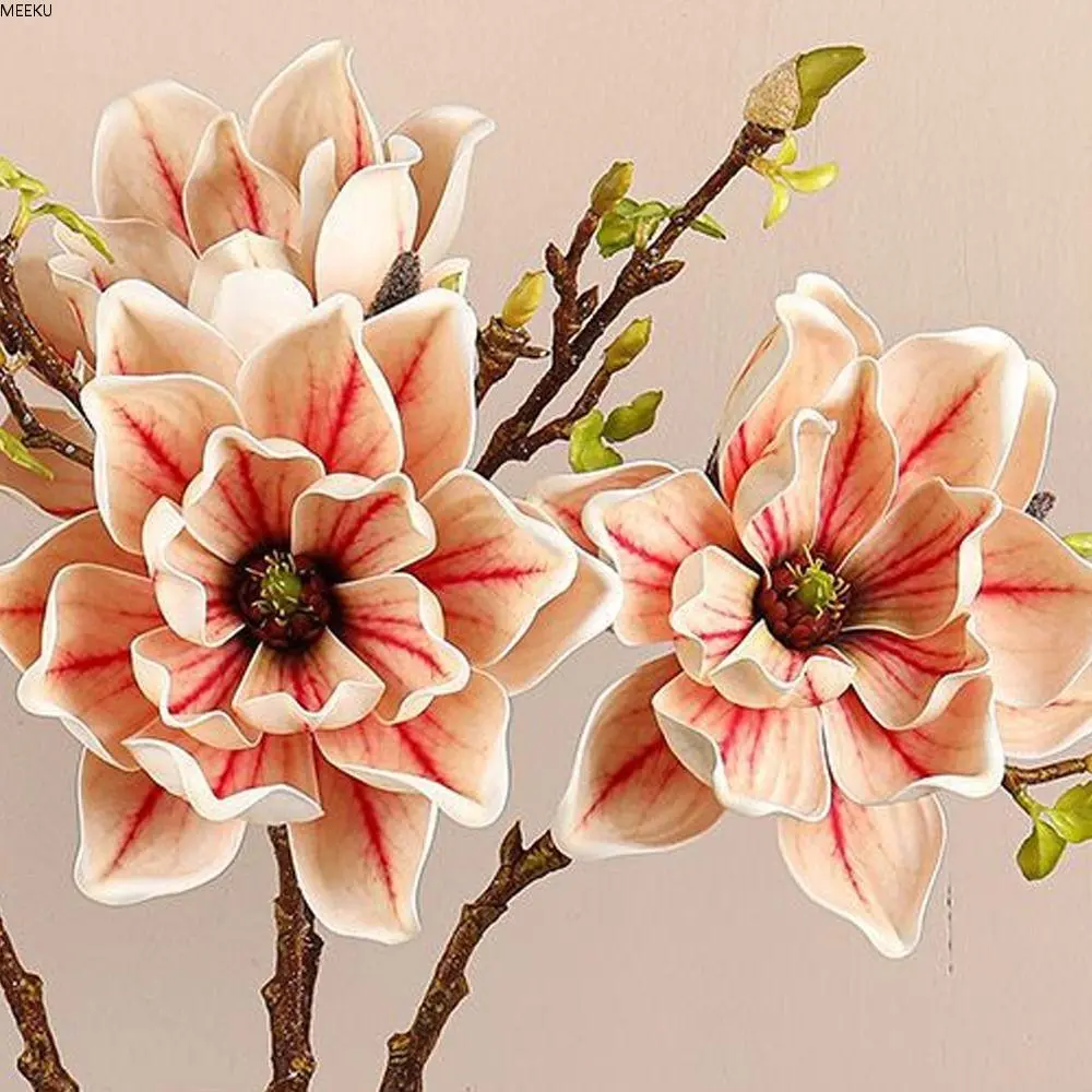 Flower Arrangement EVA Artificial Magnolia Branch Real Touch Floral Art Simulation Big Magnolia Handmade Artificial Orchid Flowers Outdoor Garden Decor