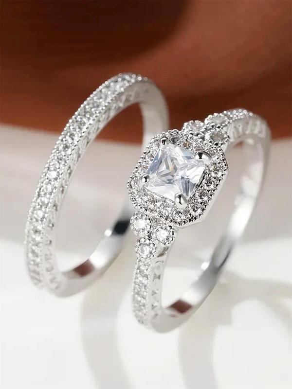 Women's Elegant Rhinestone Decor Rings, 2pcs/set Trendy Exquisite Promise Rings, Fashion Luxury Wedding Jewelry As Gift for Girlfriend Valentine's Day, Gift for Her 0