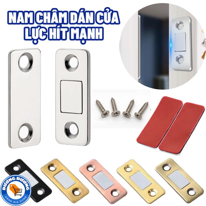 SET 5 Nam Châm Gắn Cửa Lực Hút Tự Động, Dán Chốt Tủ, Ngăn Kéo, Tủ Bếp Tiện Lợi - Hít Cửa Inox Không Gỉ Không Khoan Kèm Keo 3m Dán Sàn Và Ốc Vít - Chặn Cửa Chống Va Đập
