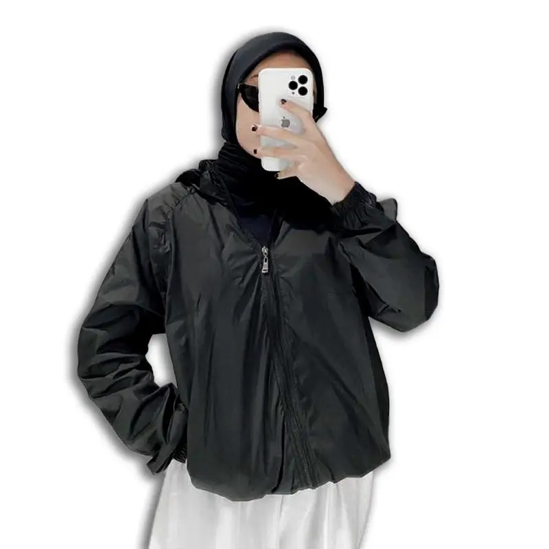 Jaket Parasut Wanita Import Terbaru 2024 Basic Korean Style Sport Olahraga Joging Haiking Running Bersepeda Jaket Hitam Waterproof Ukuran Jumbo Size M - L - XL - XXL