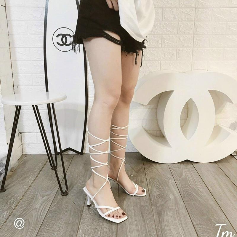 Dép sandal cao gót 7p nữ CHIẾN BINH DÂY CỘT QUAI DẸT cá tính giày cao gót đi tiệc 7 phân 3