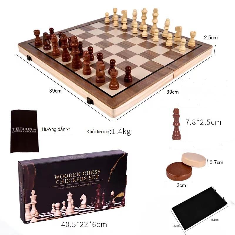 Bàn cờ vua size lớn 39cm bằng gỗ có nam châm có thể gấp lại gọn gàng chắc chắn