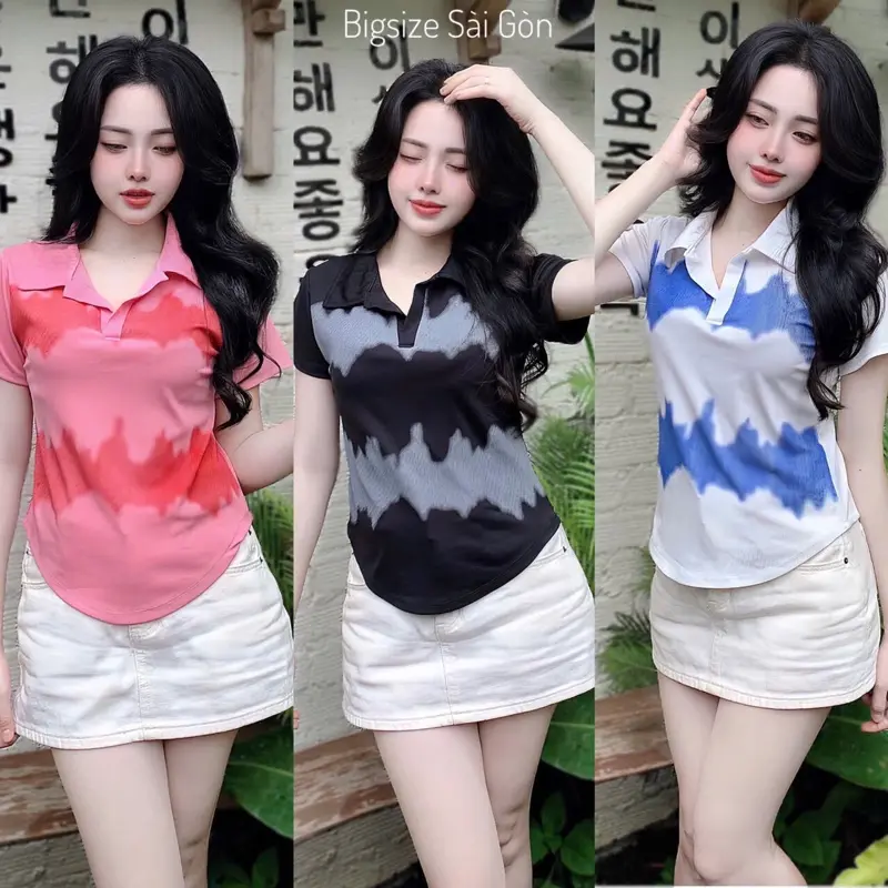 Áo Thun Polo Phối In Hình Họa Tiết Vải Thun Tăm Mềm 45- 90Kg Bigsize Dễ Thương Top Nữ Women - B.1521 0