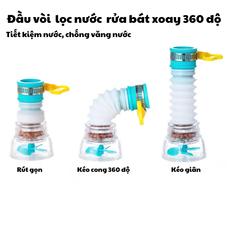 Vòi lọc nước 3 tầng , Tăng áp xoay 360 độ, Có thể kéo dài chống bắn nước, Đầu lọc nước gắn vòi nước bồn rửa chén T19 1