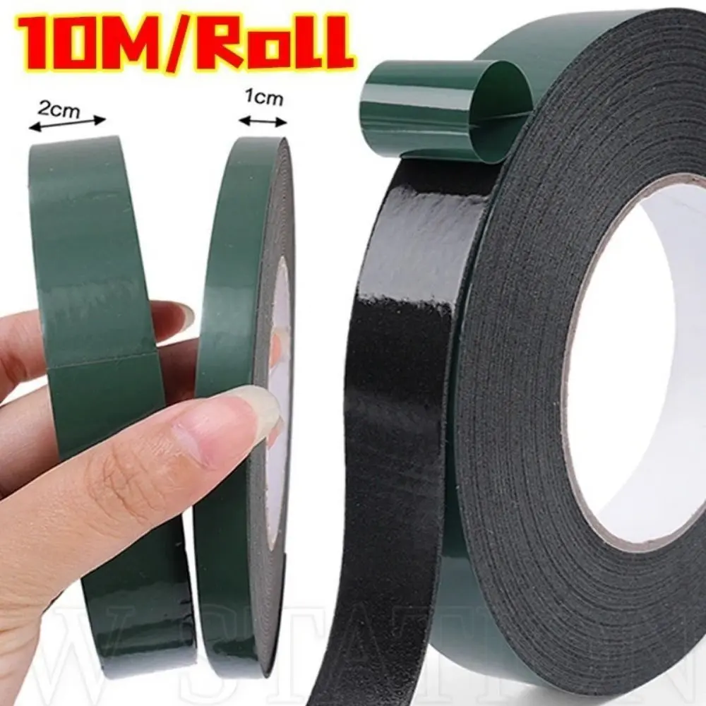 Băng Dính Keo Hai Mặt Màu Đen Phim Xanh Lá Cây, 10M / Cuộn, Tự Dính Mạnh, Băng Dính Keo Xốp PE Đa Chức Năng, Dải Bọt Biển, Băng Dính Dán Cố Định Chiều Rộng 10 / 20Mm, Hàng Mới Về