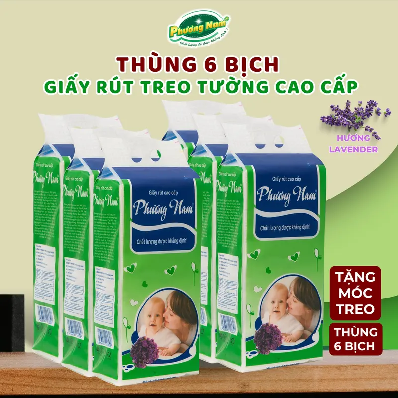 [COMBO 6 Bịch] Giấy Rút Treo Tường 1500 Tờ Phương Nam cao cấp lớn hương Lavender dịu nhẹ - Tiện Dụng, An Toàn, Thân Thiện Với Mọi Loại Da gia yves in h cong nghiep 1