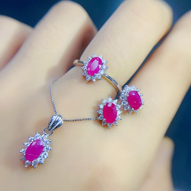 Product Introduction of Natural Colored Gemstones - Promotion - Big Diamond DIY New Natural 4 * 6mm Ruby Set 925 Silver Ladies - 2025 New Hot Sale (Weddings, Friends, Couples Gifts) 2