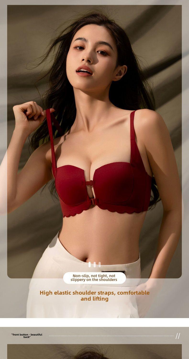 Product Introduction of Front Button Gathering Bra Small Breast Size Exaggerating Bra Push up and Anti-Sagging Sexy Seamless Beautiful Back Underwired Bra Thick Cup Underwear for Women 13