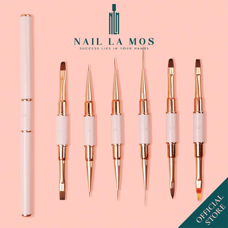 Cọ 2 đầu cán hồng vẽ móng - Cọ nail chuyên dụng, cọ nét, cọ râu, cọ đắp gel, cọ bản, cọ ombre màu hồng (lẻ chiếc)