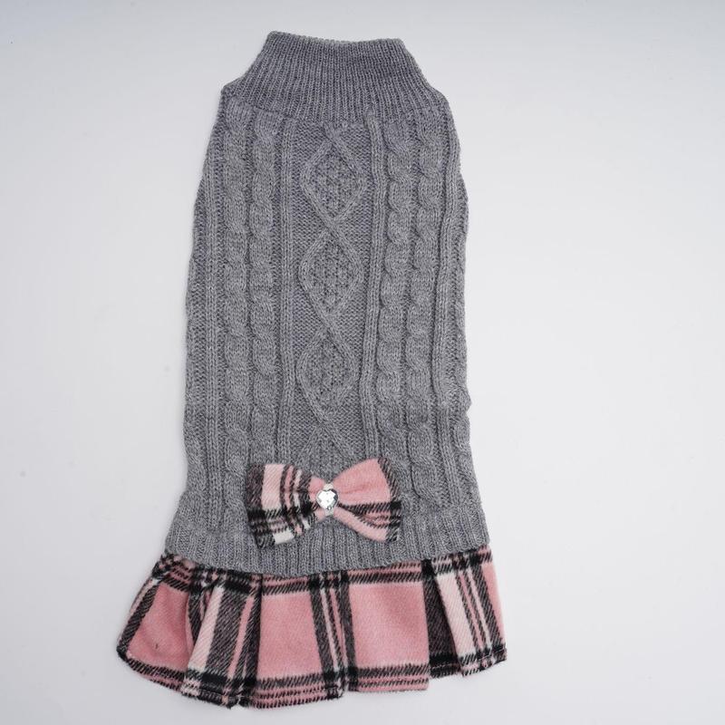 Dog & Cat Plaid Knitted Sweater Set, Cute Knitwear Sweater with Bow Decor, Pet Clothes for Small Medium Dogs & Cats 6