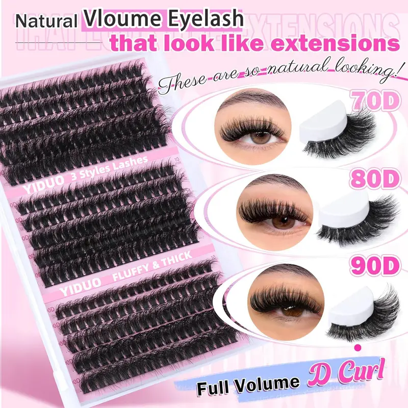Natural Look Eyelash Extensions, 1 Box Individual False Eyelashes, Self Grafting Curl Eyelashes, Eye Makeup Enhancement False Eyelashes, Curl Cluster Lashes Cosmetic Kit, DIY Eyelash Extensions, Eyelashes Kit Set, Lash Clusters, High Quality Eyelashes 2