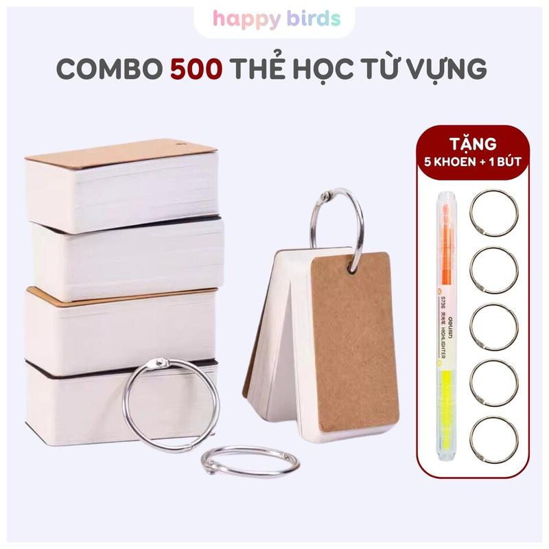  Thẻ học từ vựng combo 500 thẻ flashcard trắng học tiếng anh hàn nhật trung tiện lợi Happy Birds 