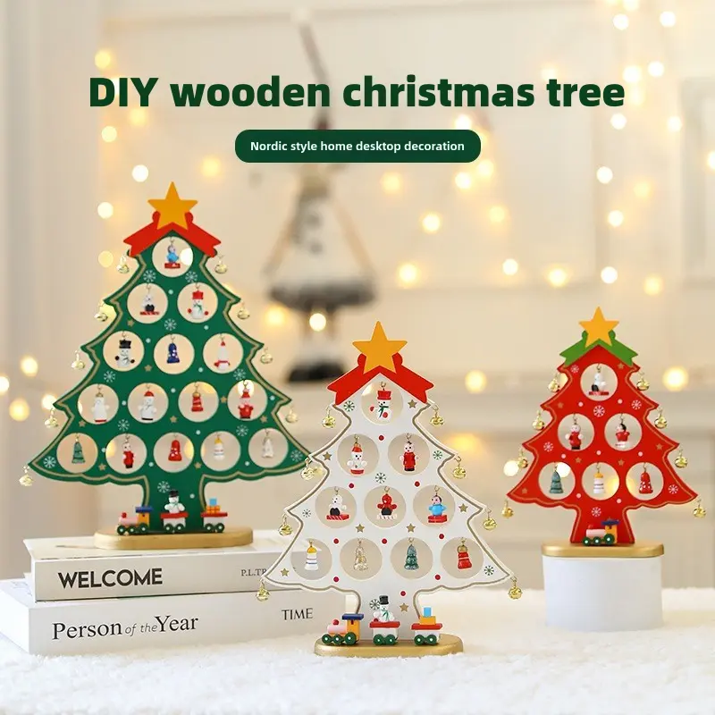 Christmas Hiasan Krismas, DIY, Pokok Krismas Kayu Mini, Hiasan Meja Kayu, Susun Atur Pemandangan Gantung, Hadiah Kanak-kanak, Hadiah Kecil, Hadiah Krismas christmas  tree