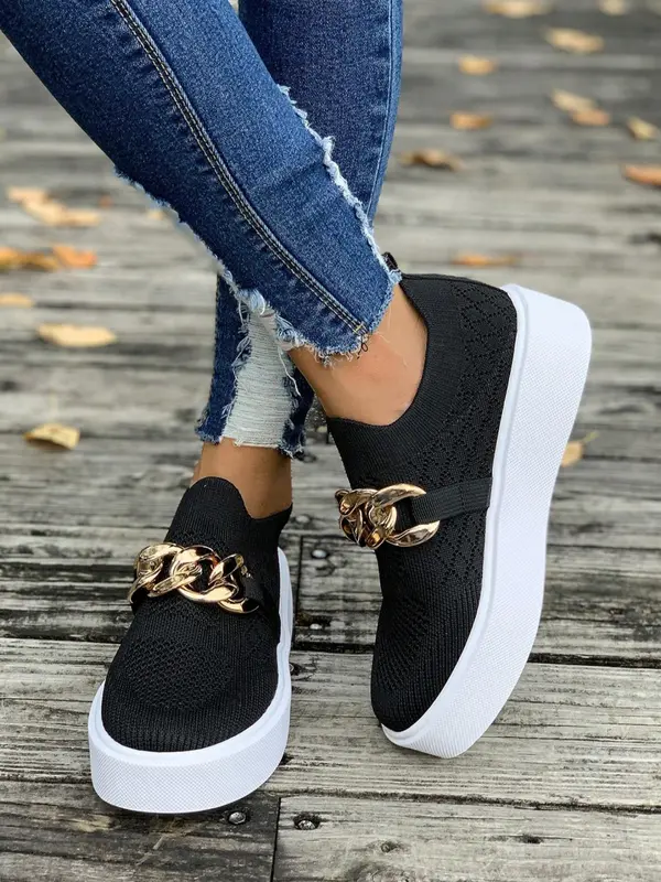 Women's Fashionable Chain Decorated Platform Sneakers, Casual Comfortable Sports Shoes for Daily Wear, Female All-match Round Toe Shoes for Daily Wear 4