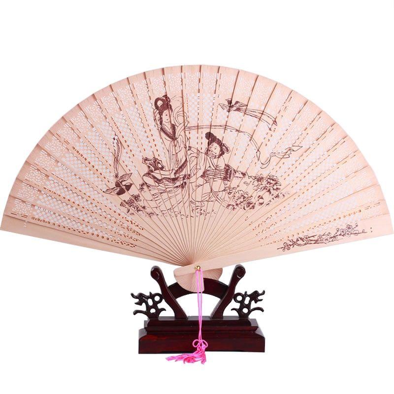 Quạt Gấp, Phong Cách Cổ Trang, Hai Mặt, Thủ Công Bằng Gỗ, Thiết Kế Phong Cách Trung Quốc Làm Bằng Gỗ Đàn Hương, Thích Hợp Cho Vũ Công Khiêu Vũ Cổ Điển, Cầm Tay 1
